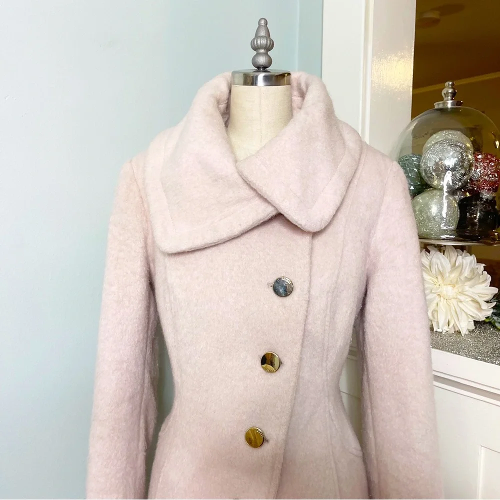 Guess Pink Boucle Double Breasted Wool Peacoat Cutaway Winter Dress Coat Medium - Picture 5 of 15